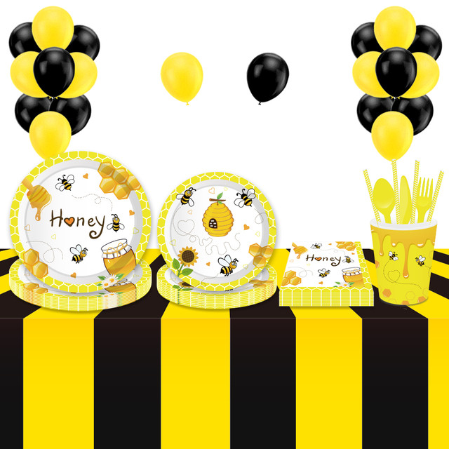 Happy Birthday Little Honey Bee Party Decorations Yellow Bee Disposable  Tableware Sets Kids Baby Shower Birthday Party Favors - Disposable Party  Tableware - AliExpress